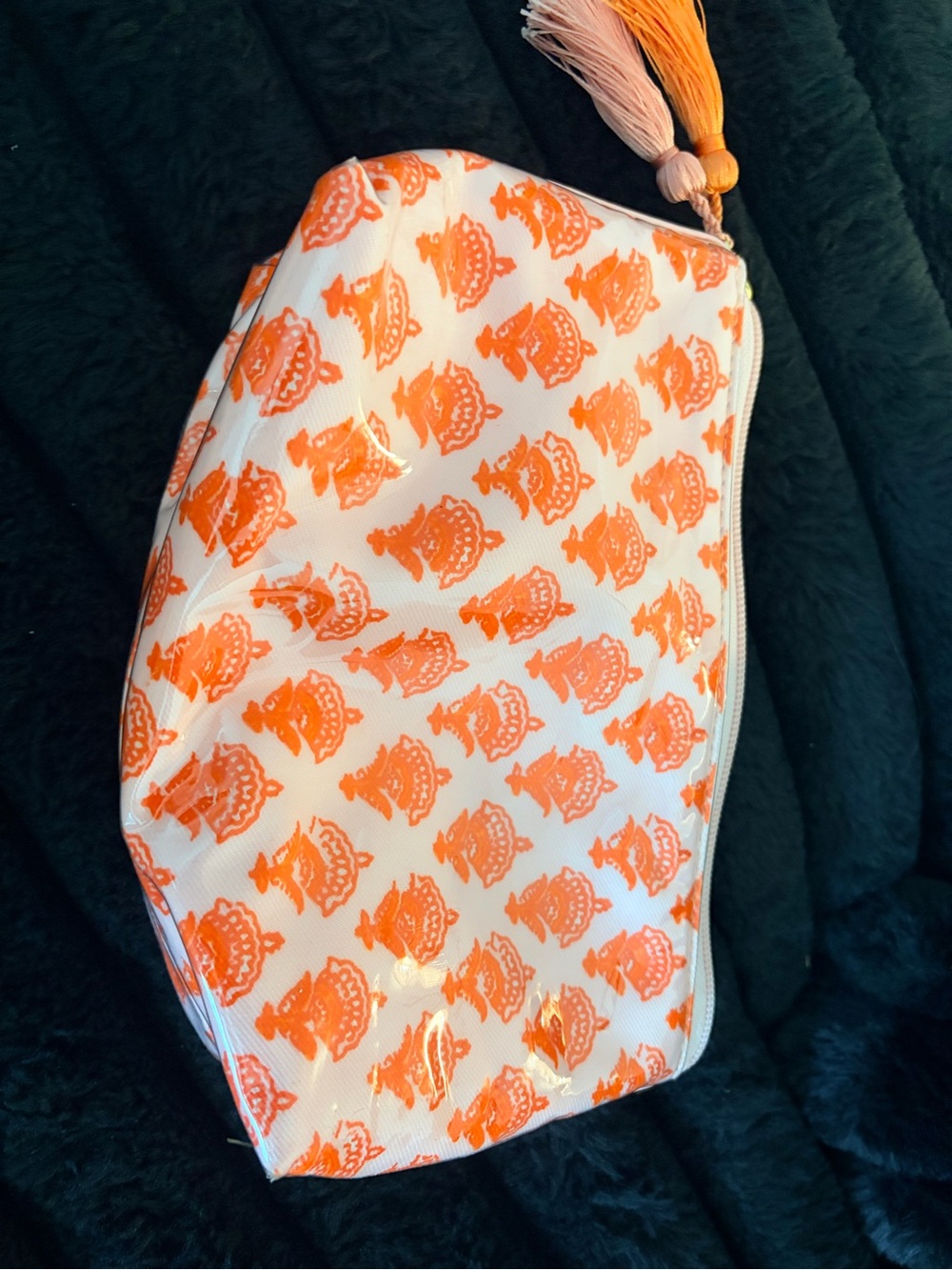 Mark &  Graham Orange and White Printed Swim Cosmetic Pouch